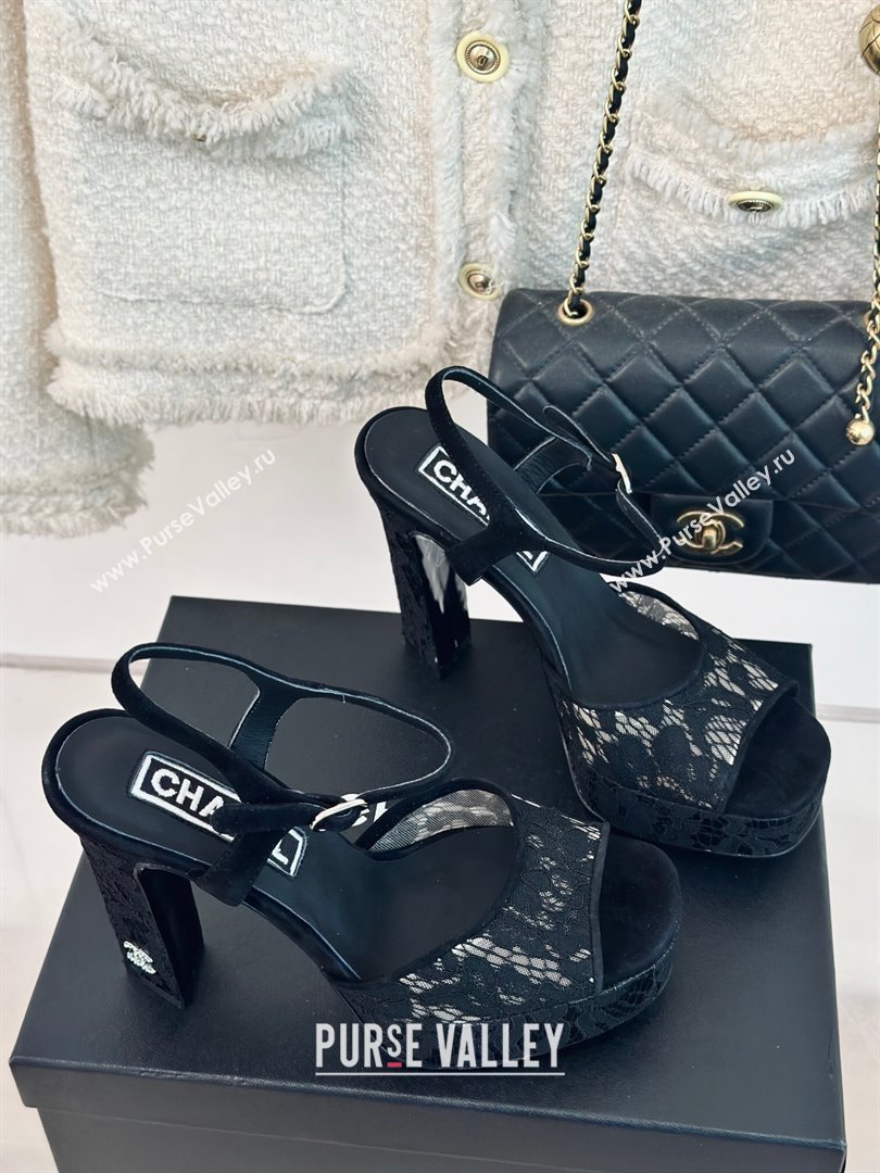 Chanel Suede and Lace Platform Sandals with 12cm Heel Black 2024 (MD-24042208)