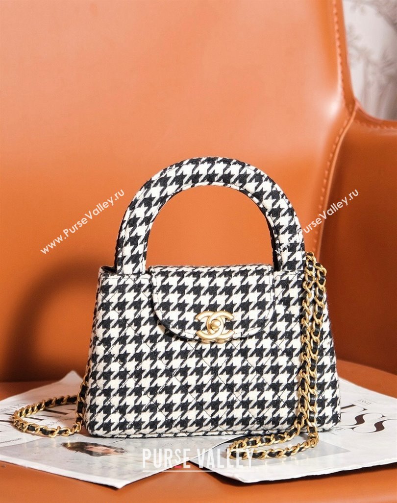 Chanel Mini Shopping Bag in Houndstooth Tweed AS4416 White/Black 2024 (yezi-240927034)