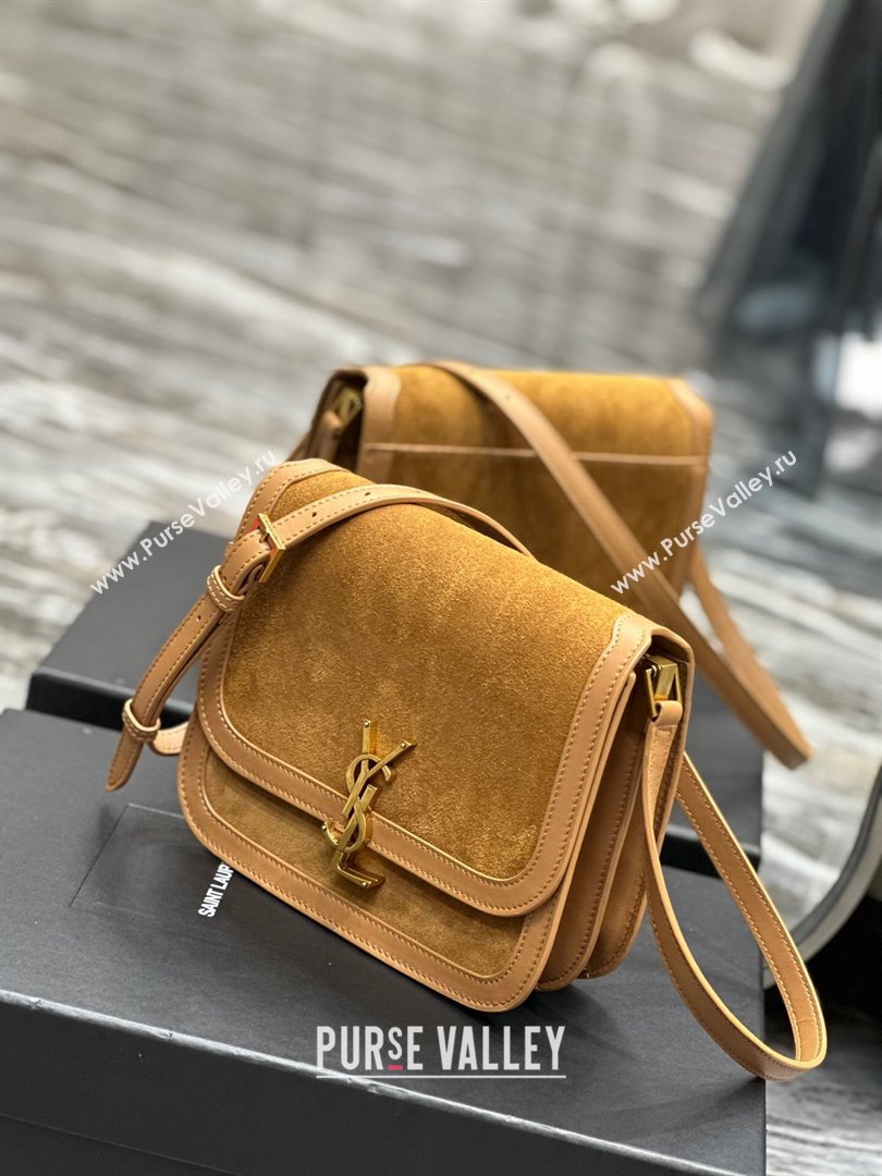 Saint Laurent Solferino Medium Satchel in Suede and Calfskin 635025 Brown 2024 (MHUI-241532)