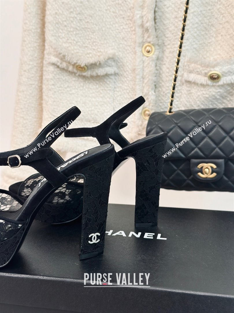 Chanel Suede and Lace Platform Sandals with 12cm Heel Black 2024 (MD-24042208)