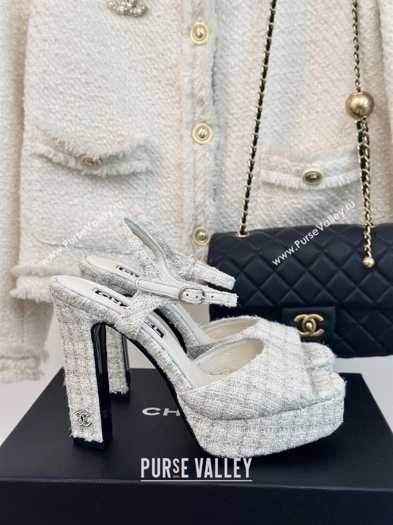 Chanel Tweed Platform Sandals with 12cm Heel Beige 2024 (MD-24042209)