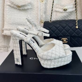 Chanel Tweed Platform Sandals with 12cm Heel Beige 2024 (MD-24042209)