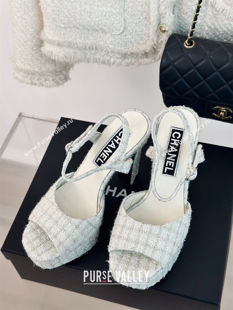 Chanel Tweed Platform Sandals with 12cm Heel Beige 2024 (MD-24042209)