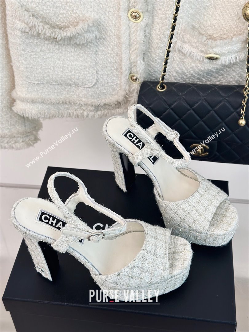 Chanel Tweed Platform Sandals with 12cm Heel Beige 2024 (MD-24042209)