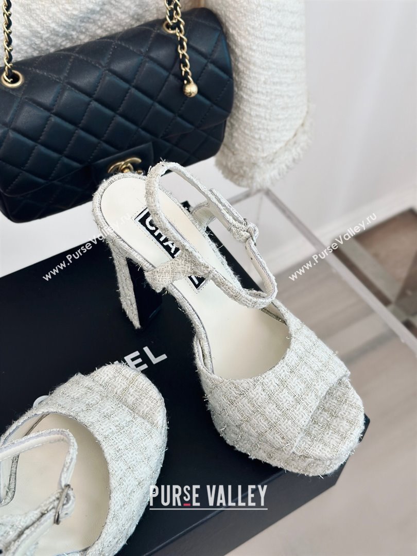 Chanel Tweed Platform Sandals with 12cm Heel Beige 2024 (MD-24042209)
