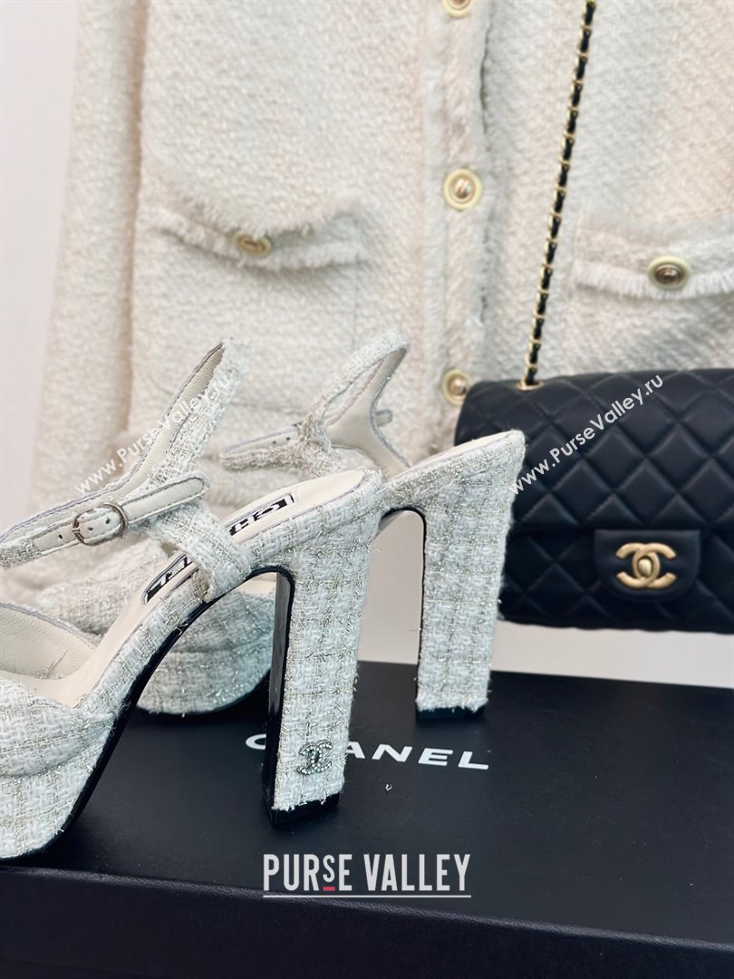 Chanel Tweed Platform Sandals with 12cm Heel Beige 2024 (MD-24042209)