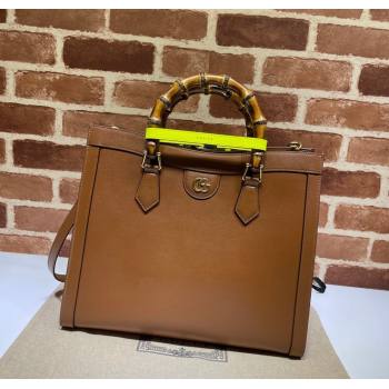 Gucci Diana Medium Tote Bag in Brown Leather 655658 2021 (DLH-210910053)