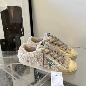 Golden Goose V-Star Sneakers in shearling allover with silver glitter star 2024 (13-241113009)