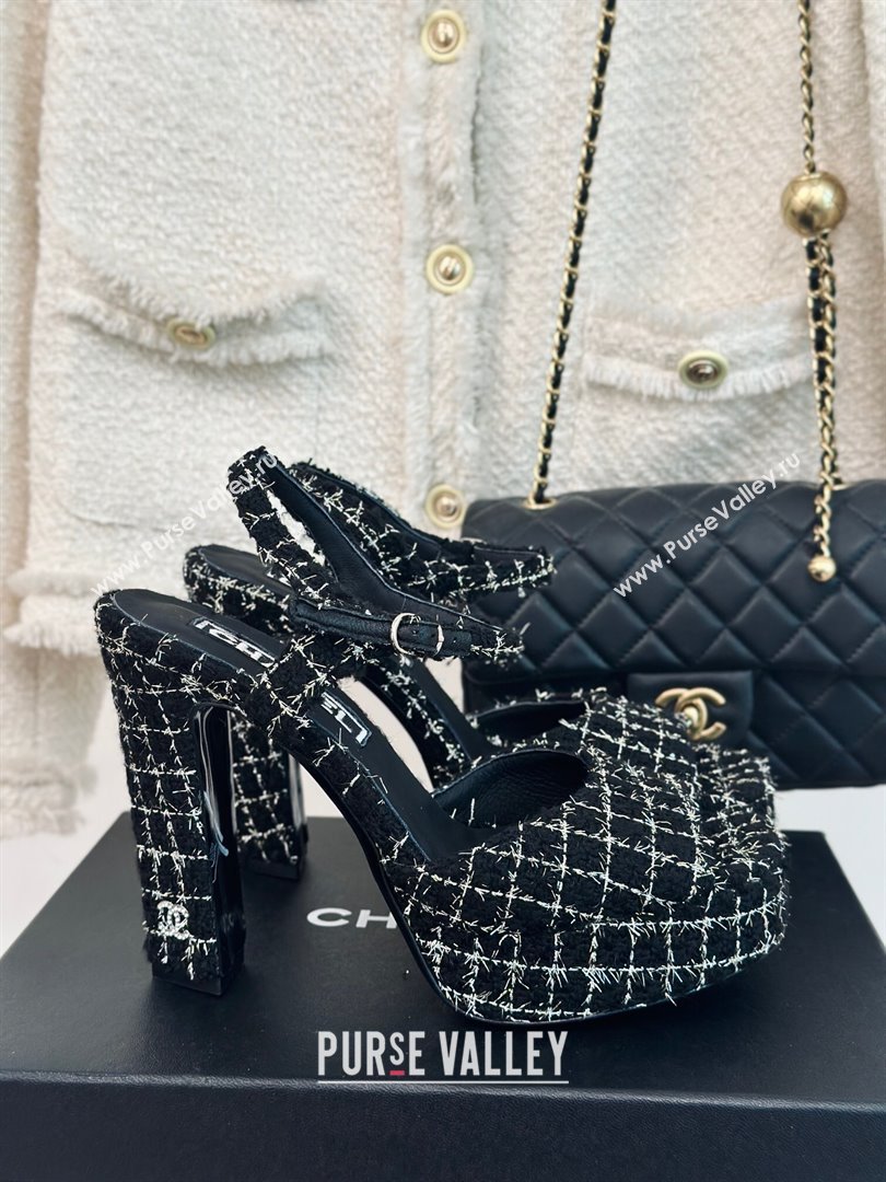 Chanel Tweed Platform Sandals with 12cm Heel Black 2024 (MD-24042210)