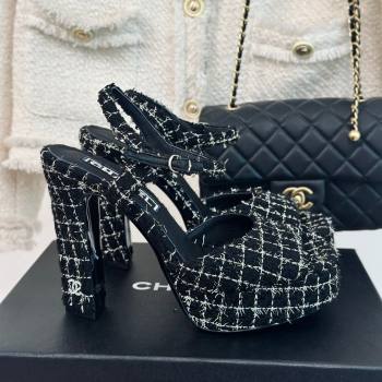 Chanel Tweed Platform Sandals with 12cm Heel Black 2024 (MD-24042210)