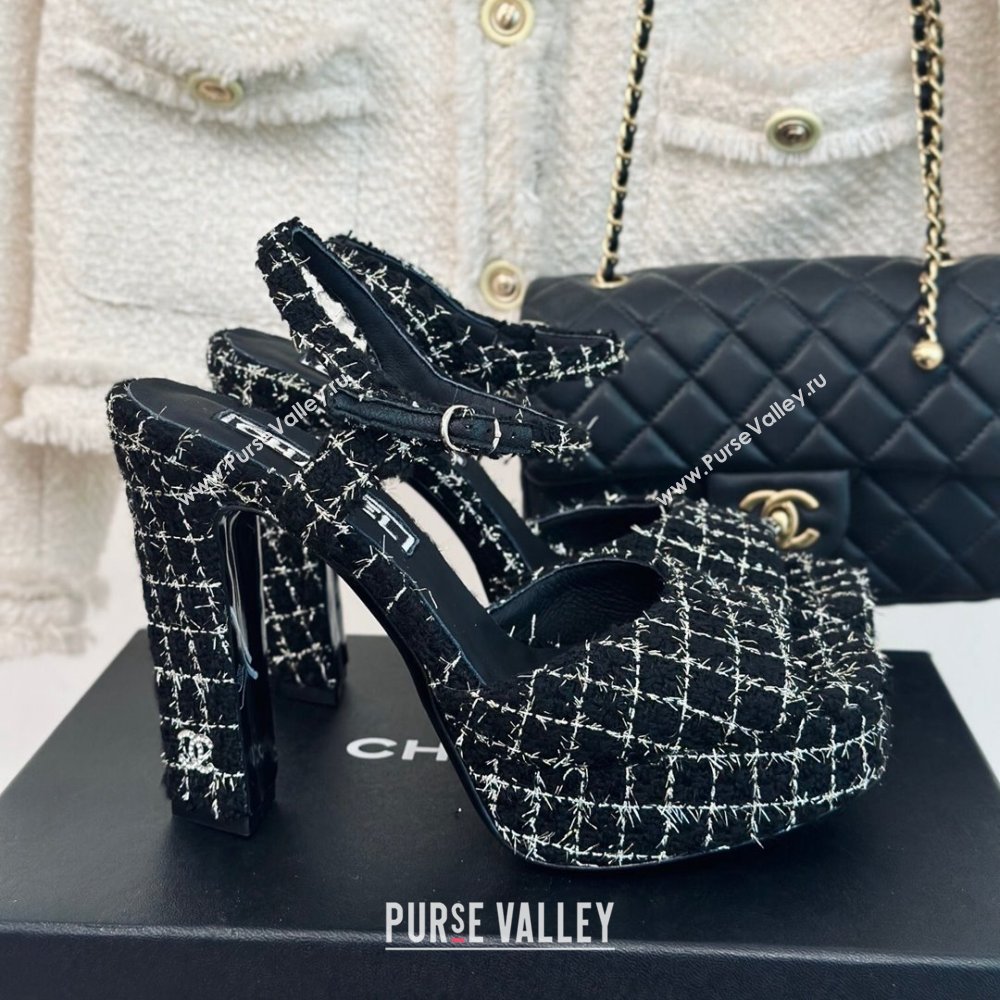 Chanel Tweed Platform Sandals with 12cm Heel Black 2024 (MD-24042210)