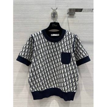 Dior Wool Short-sleeved Sweater D022619 Deep Blue 2024 (Q-24022619)