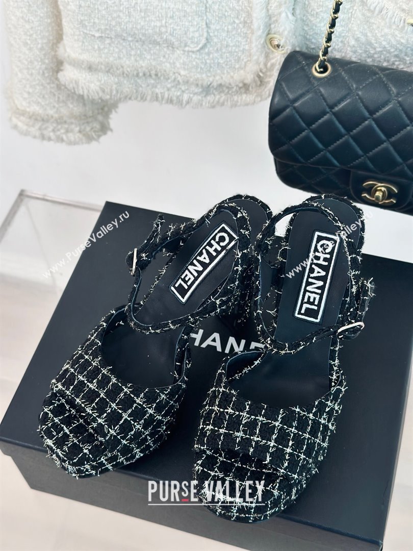 Chanel Tweed Platform Sandals with 12cm Heel Black 2024 (MD-24042210)