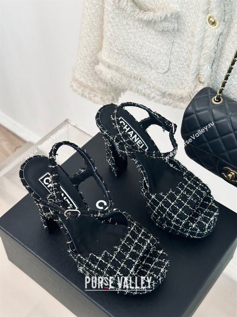 Chanel Tweed Platform Sandals with 12cm Heel Black 2024 (MD-24042210)