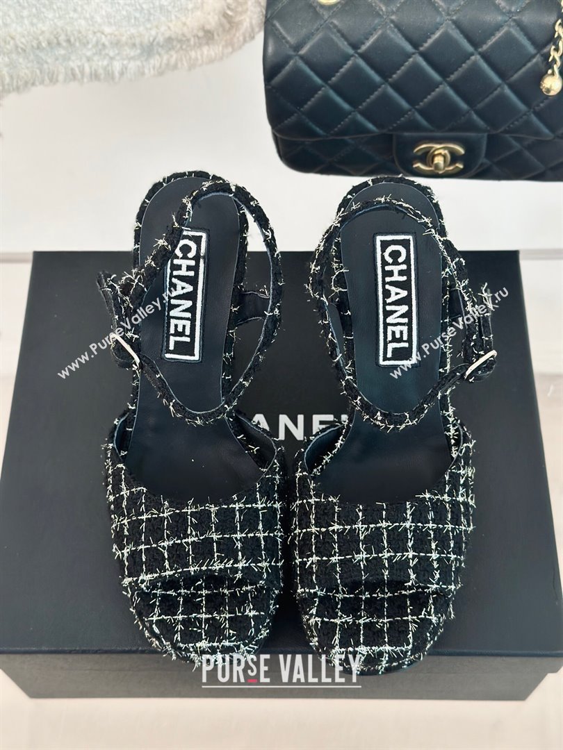 Chanel Tweed Platform Sandals with 12cm Heel Black 2024 (MD-24042210)