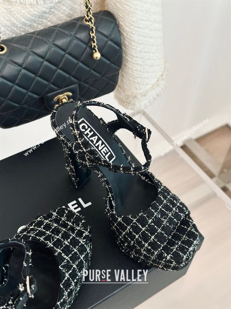 Chanel Tweed Platform Sandals with 12cm Heel Black 2024 (MD-24042210)