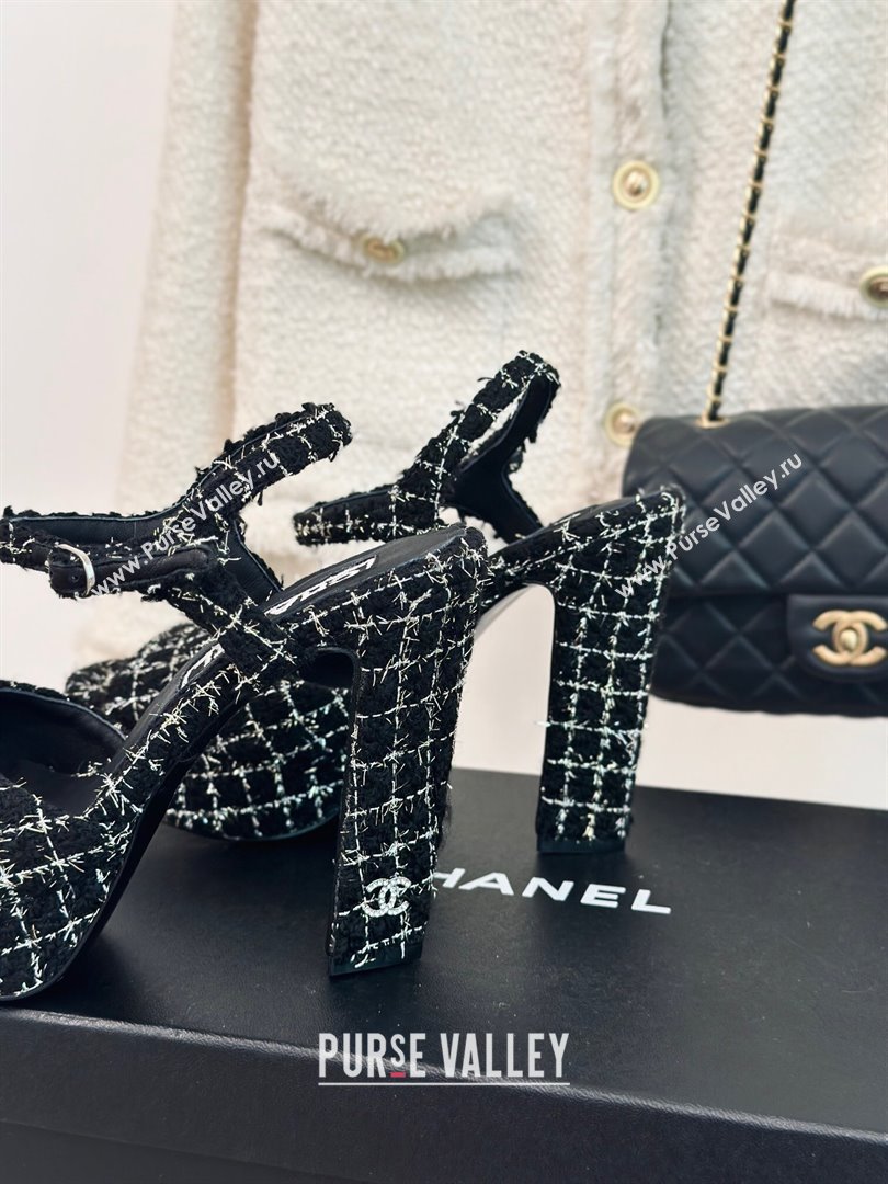 Chanel Tweed Platform Sandals with 12cm Heel Black 2024 (MD-24042210)