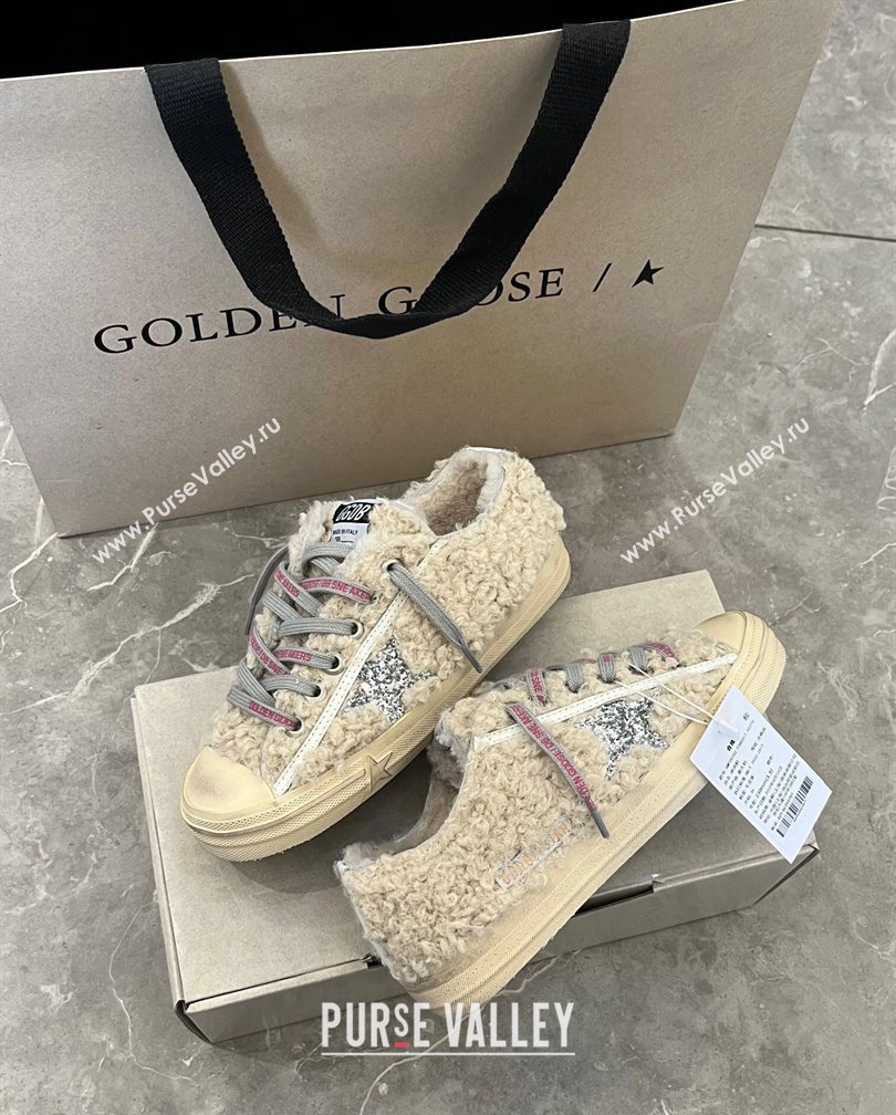 Golden Goose V-Star Sneakers in shearling allover with silver glitter star 2024 (13-241113009)