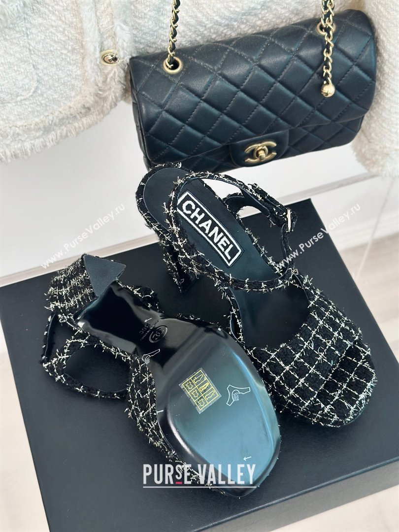 Chanel Tweed Platform Sandals with 12cm Heel Black 2024 (MD-24042210)