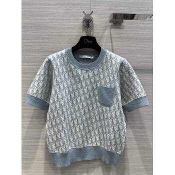 Dior Wool Short-sleeved Sweater D022620 Light Blue 2024 (Q-24022620)