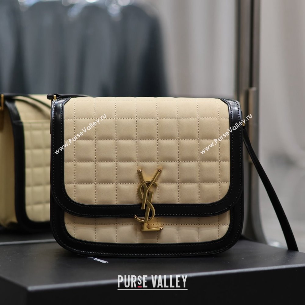 Saint Laurent Solferino Medium Bag in Quilted Nubuck Suede and Brushed Leather 635025 Beige 2024 (MHUI-241533)