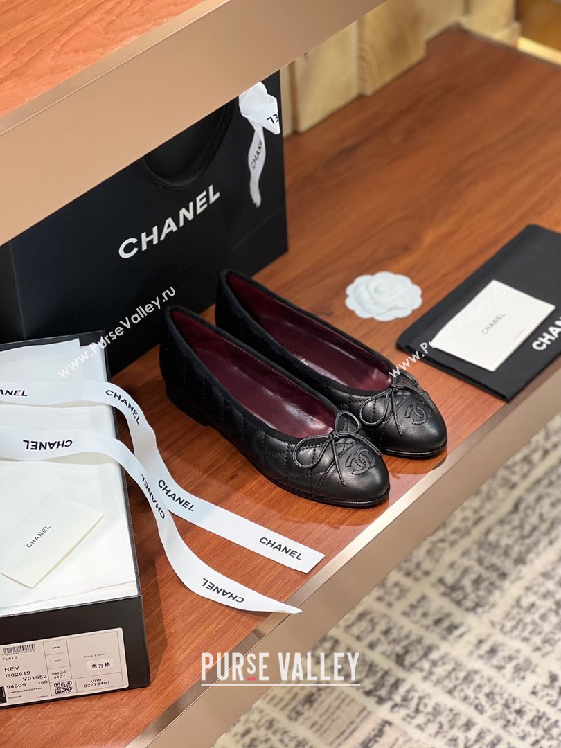 Chanel Quilted Lambskin Classic Ballerinas Black/Burgundy 2024 (KL-24120301)