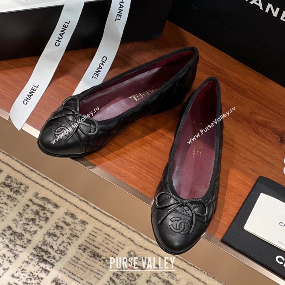 Chanel Quilted Lambskin Classic Ballerinas Black/Burgundy 2024 (KL-24120301)