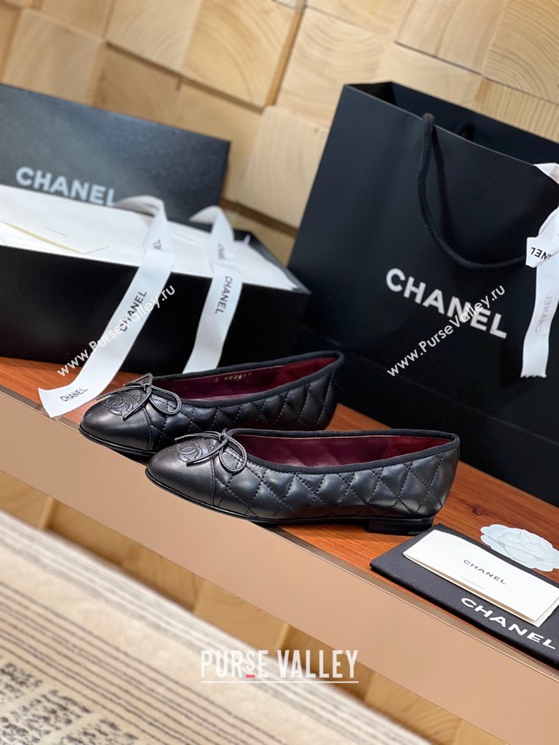 Chanel Quilted Lambskin Classic Ballerinas Black/Burgundy 2024 (KL-24120301)