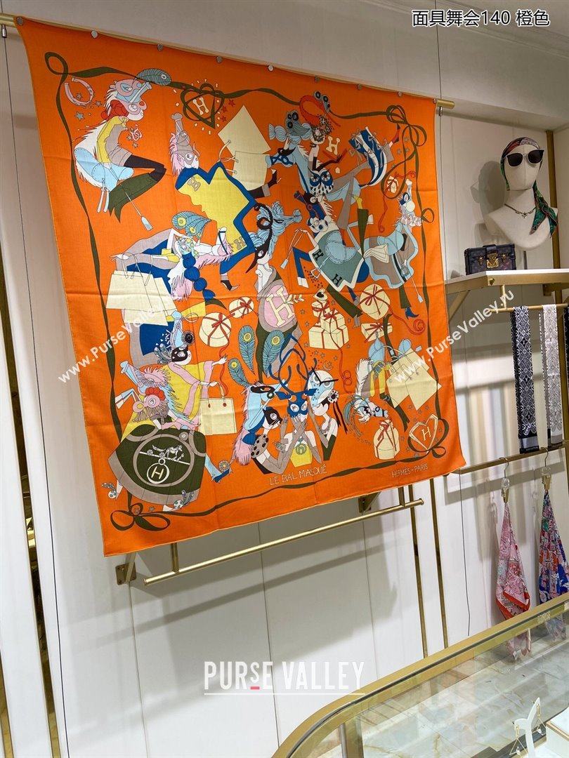 Hermes Cashmere Silk Sqaure Shawl Scarf 140cm H112126 Orange 2023 Top (WTZ-23112126)