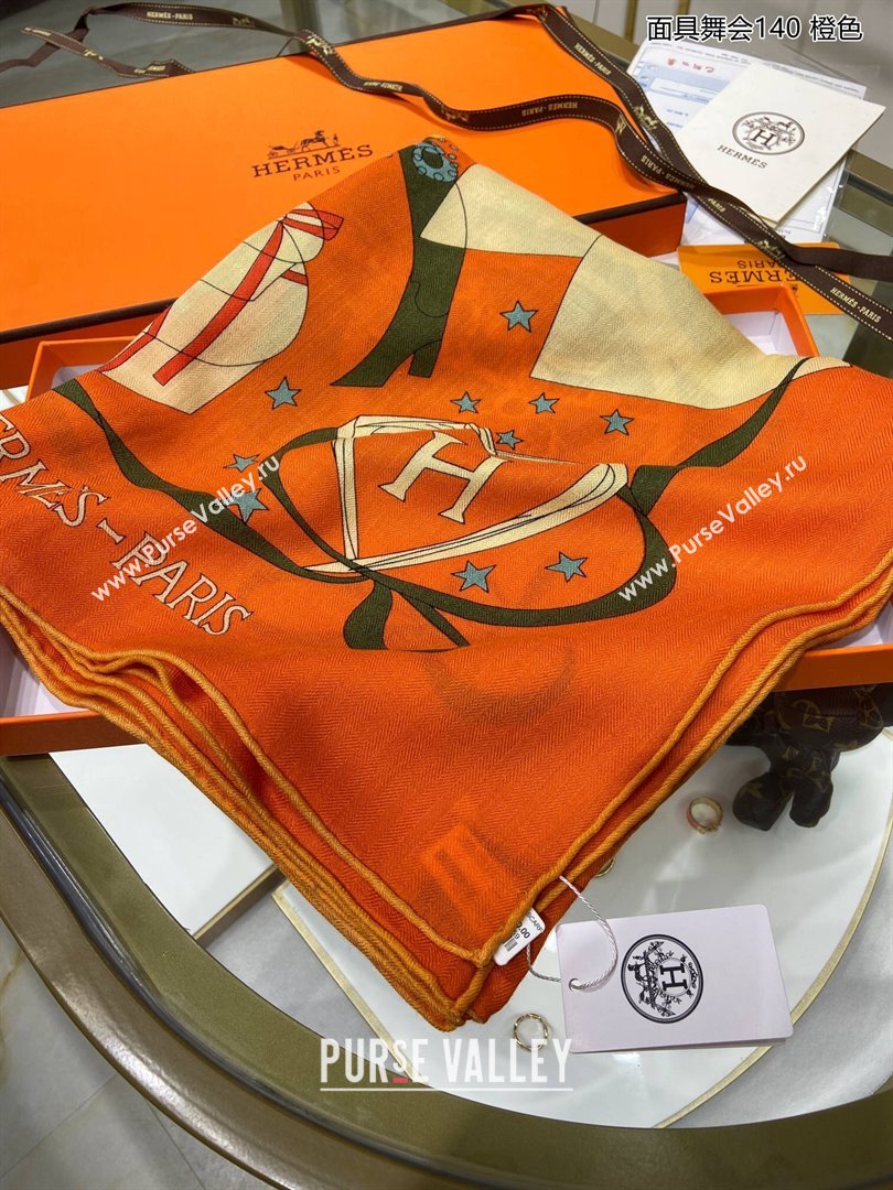 Hermes Cashmere Silk Sqaure Shawl Scarf 140cm H112126 Orange 2023 Top (WTZ-23112126)