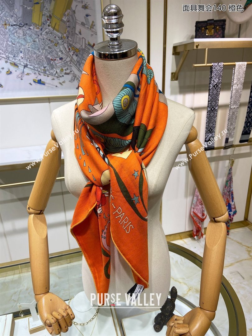 Hermes Cashmere Silk Sqaure Shawl Scarf 140cm H112126 Orange 2023 Top (WTZ-23112126)