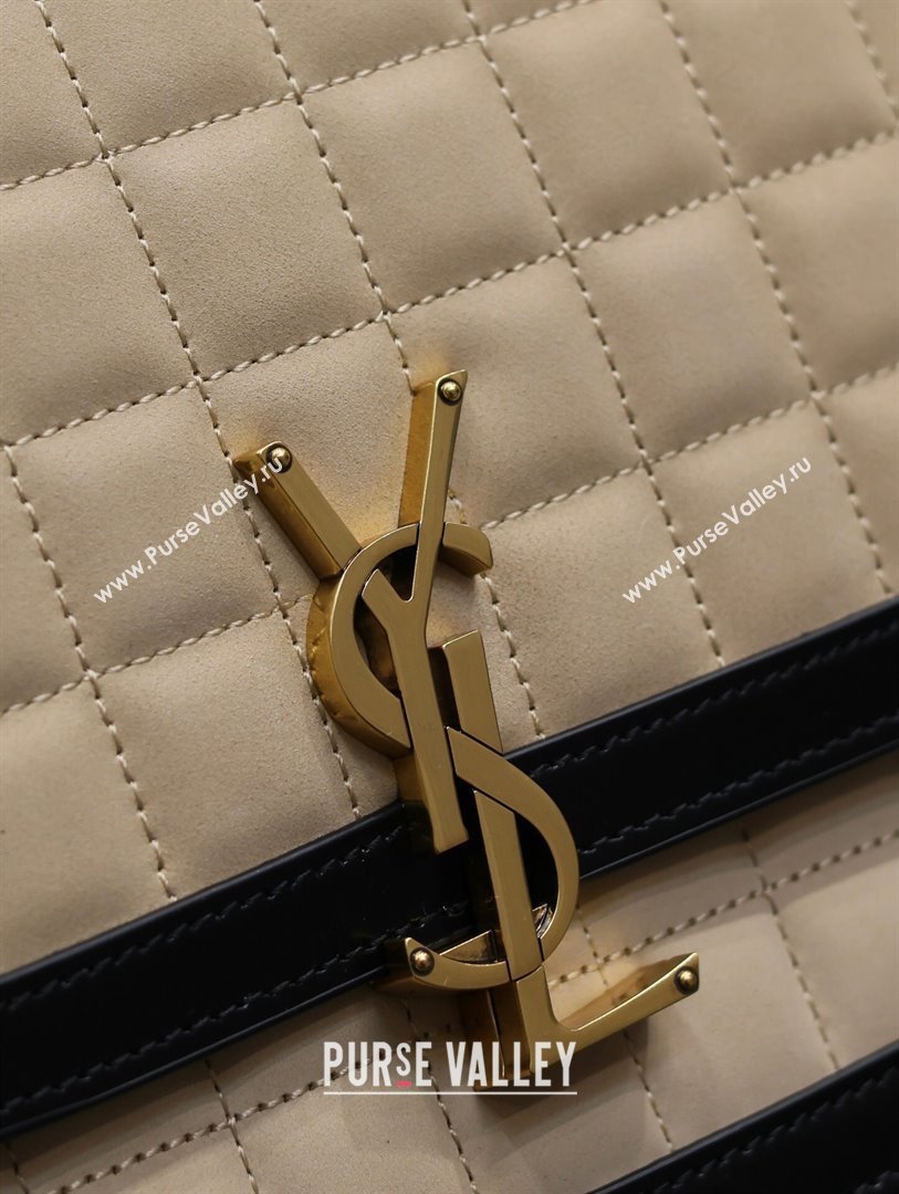 Saint Laurent Solferino Medium Bag in Quilted Nubuck Suede and Brushed Leather 635025 Beige 2024 (MHUI-241533)