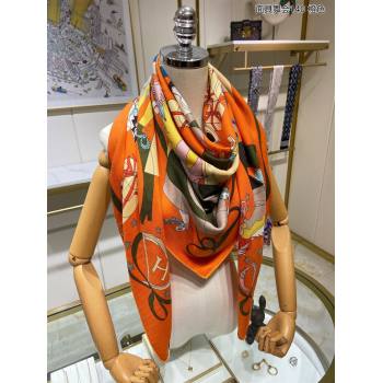 Hermes Cashmere Silk Sqaure Shawl Scarf 140cm H112126 Orange 2023 Top (WTZ-23112126)