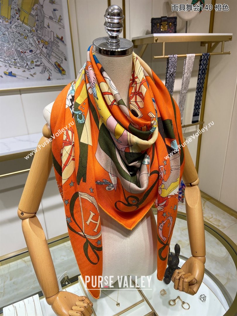 Hermes Cashmere Silk Sqaure Shawl Scarf 140cm H112126 Orange 2023 Top (WTZ-23112126)