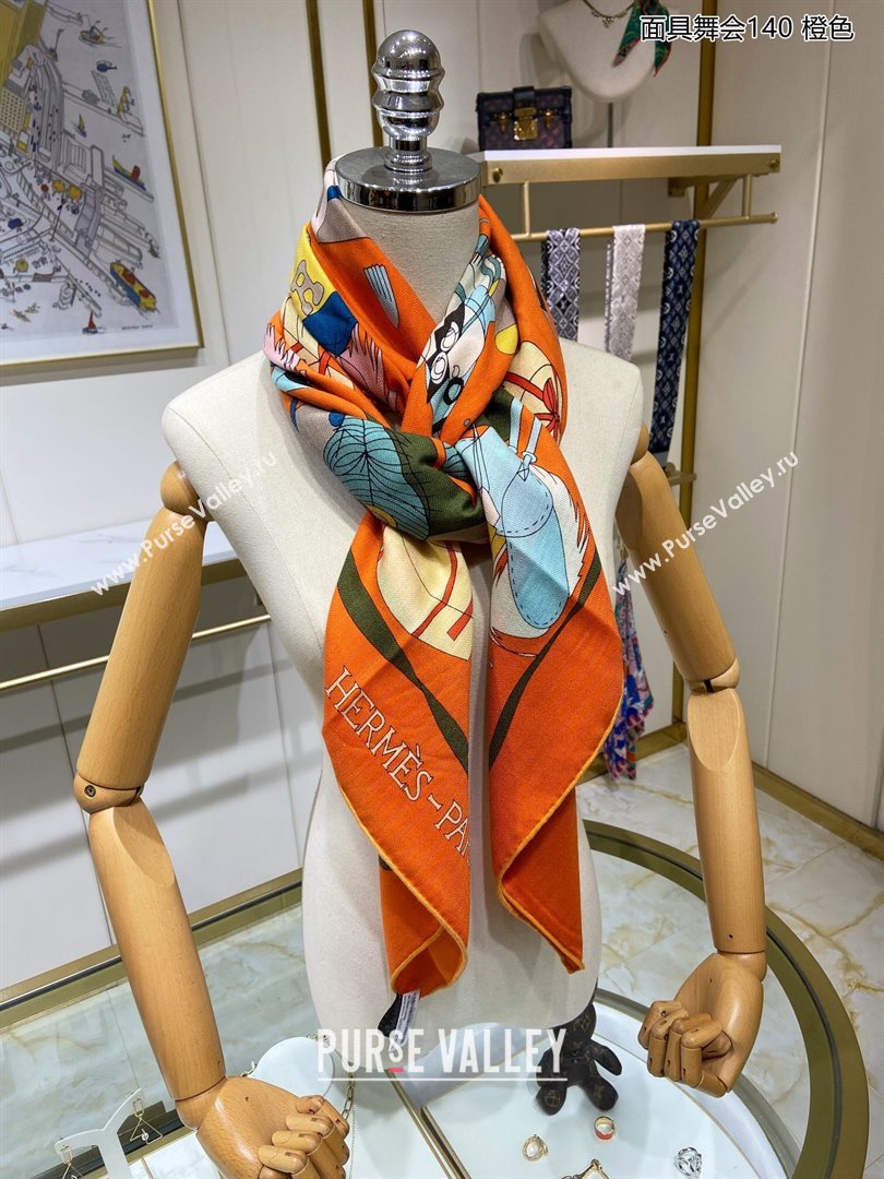 Hermes Cashmere Silk Sqaure Shawl Scarf 140cm H112126 Orange 2023 Top (WTZ-23112126)