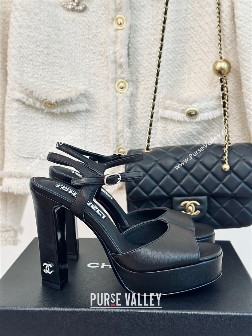 Chanel Lambskin Platform Sandals with 12cm Heel Black 2024 (MD-24042213)