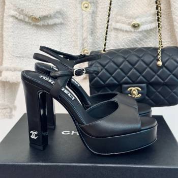 Chanel Lambskin Platform Sandals with 12cm Heel Black 2024 (MD-24042213)