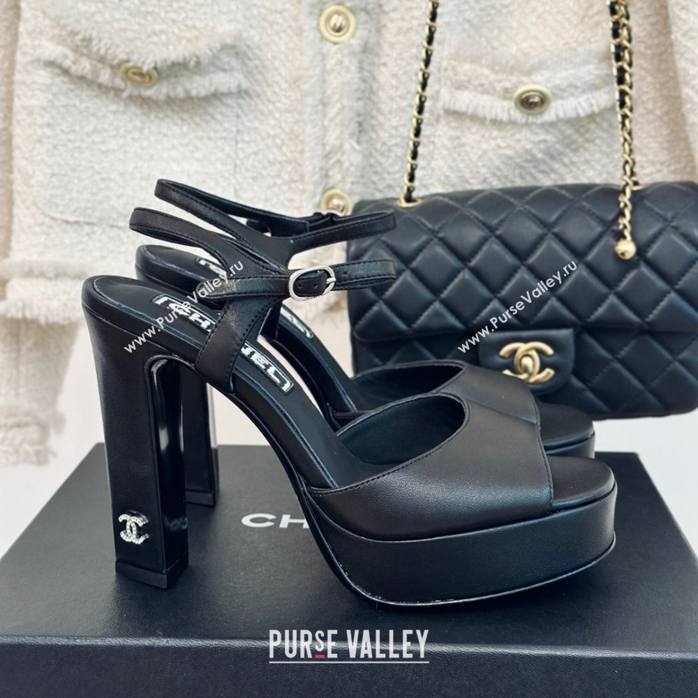Chanel Lambskin Platform Sandals with 12cm Heel Black 2024 (MD-24042213)