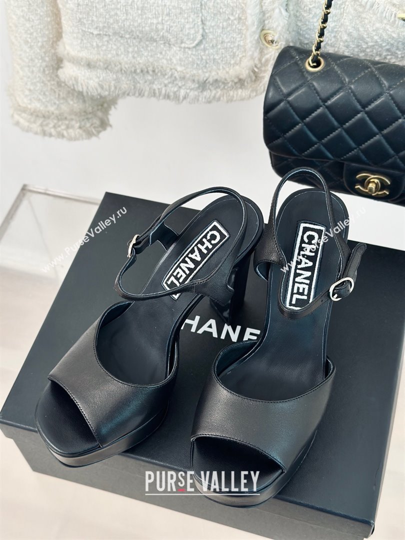 Chanel Lambskin Platform Sandals with 12cm Heel Black 2024 (MD-24042213)