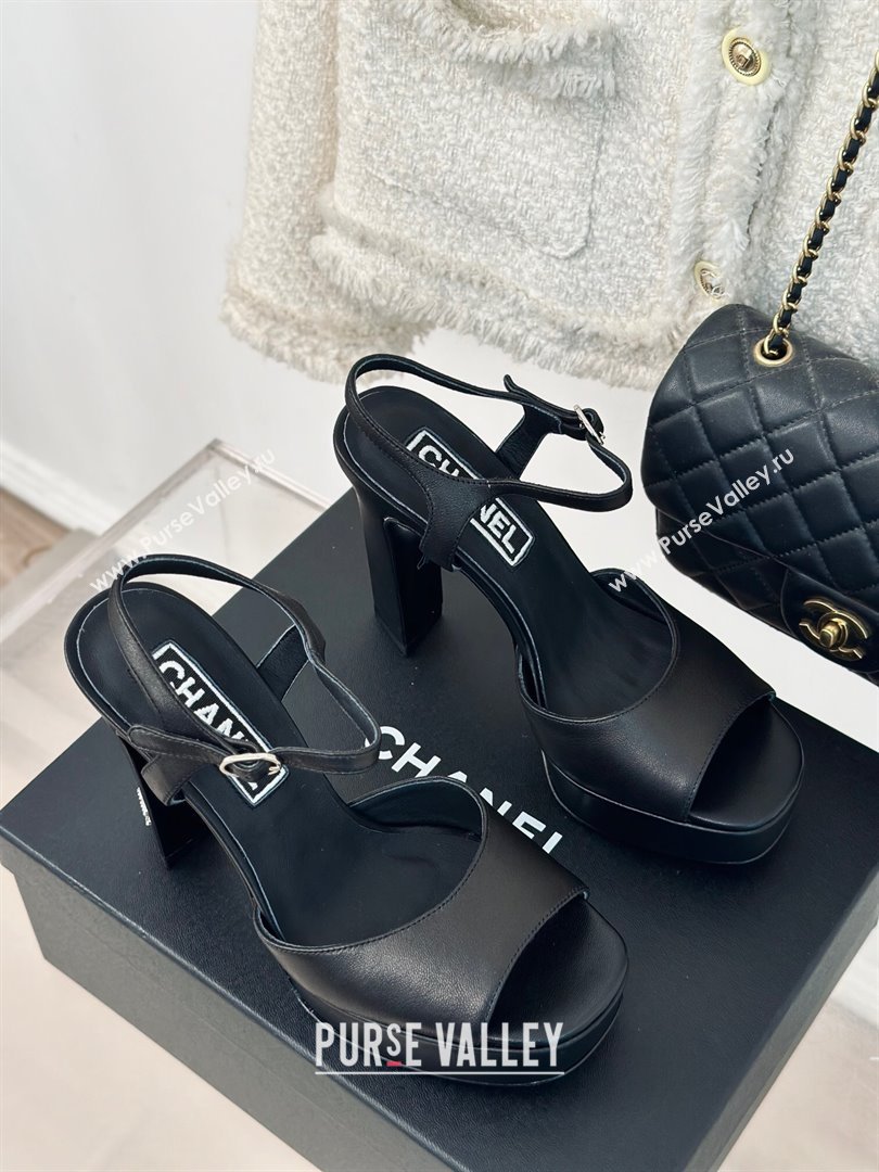 Chanel Lambskin Platform Sandals with 12cm Heel Black 2024 (MD-24042213)