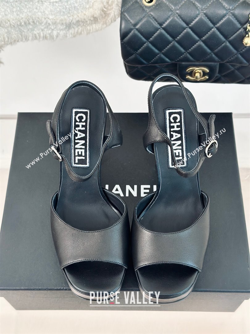 Chanel Lambskin Platform Sandals with 12cm Heel Black 2024 (MD-24042213)