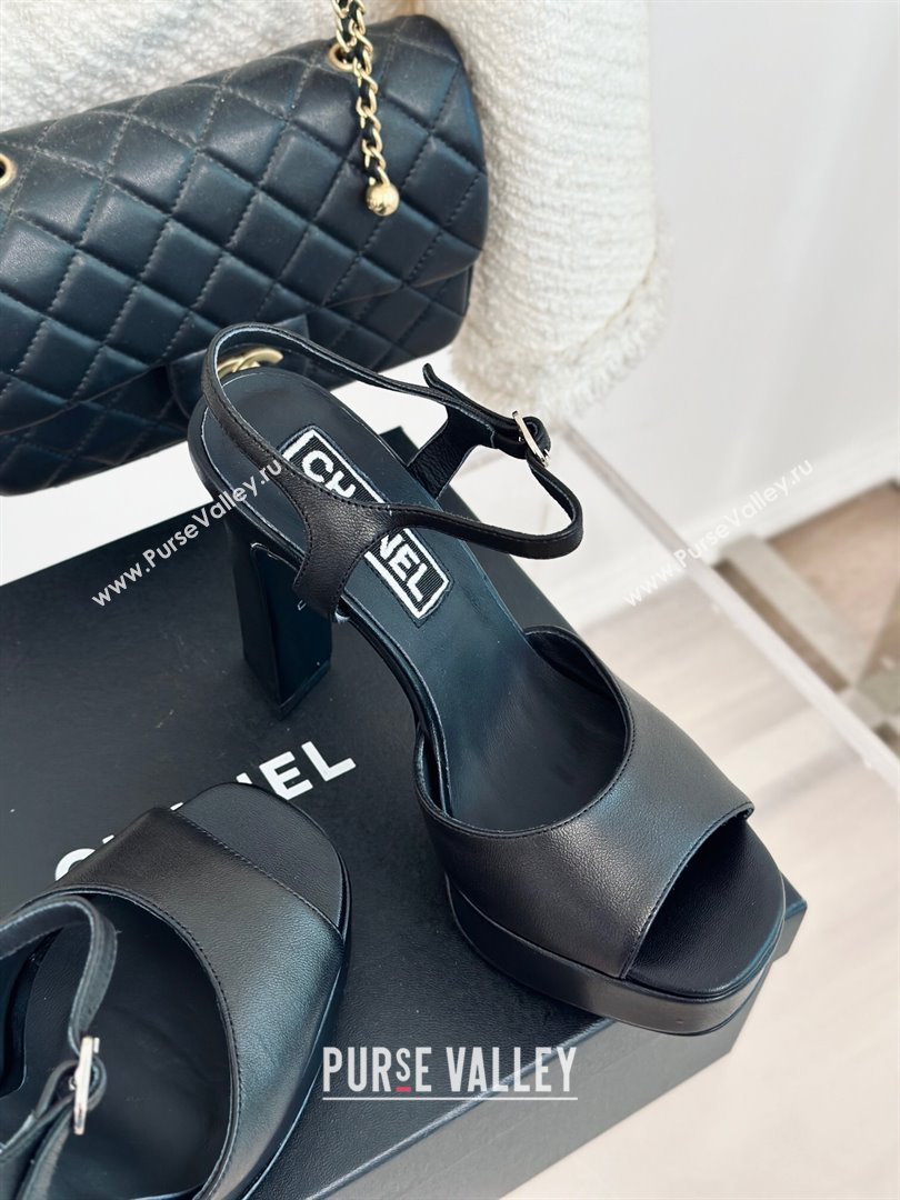 Chanel Lambskin Platform Sandals with 12cm Heel Black 2024 (MD-24042213)