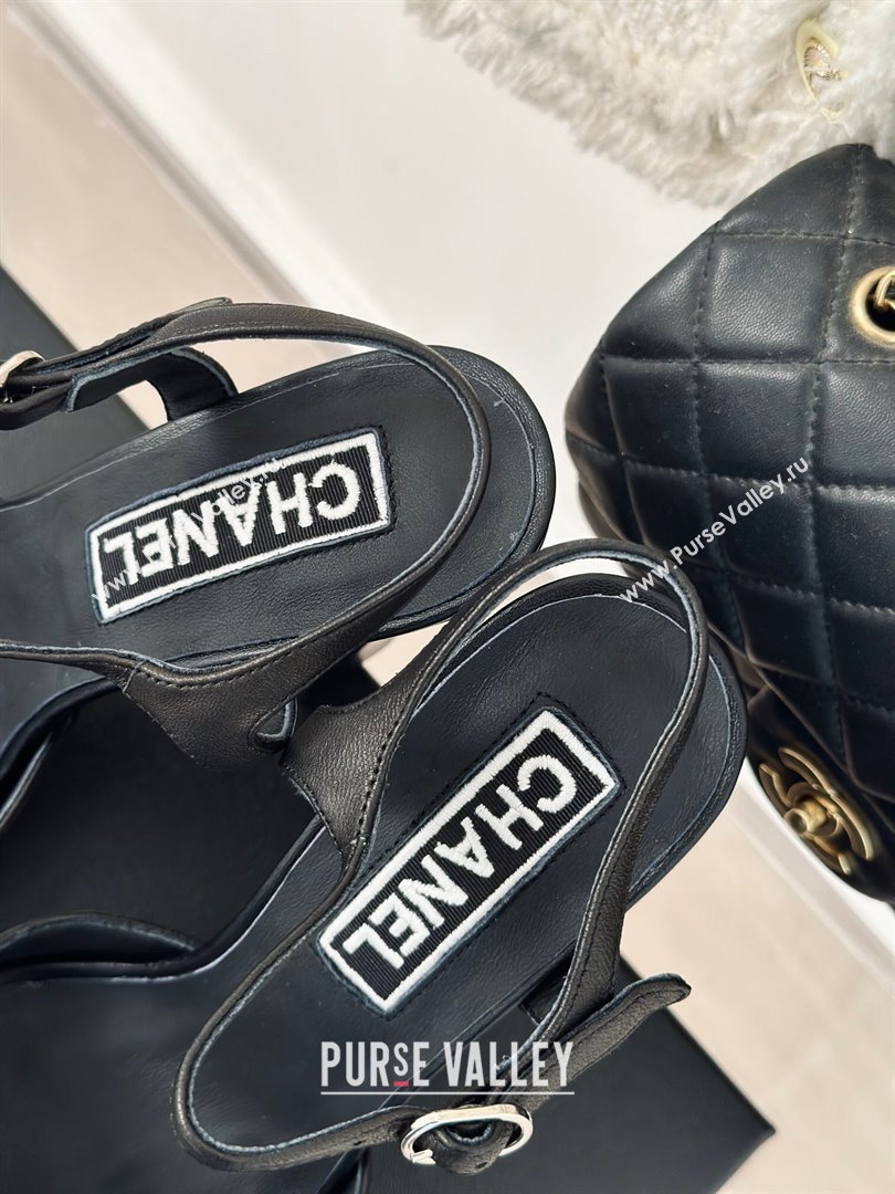 Chanel Lambskin Platform Sandals with 12cm Heel Black 2024 (MD-24042213)