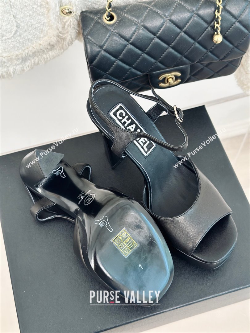 Chanel Lambskin Platform Sandals with 12cm Heel Black 2024 (MD-24042213)