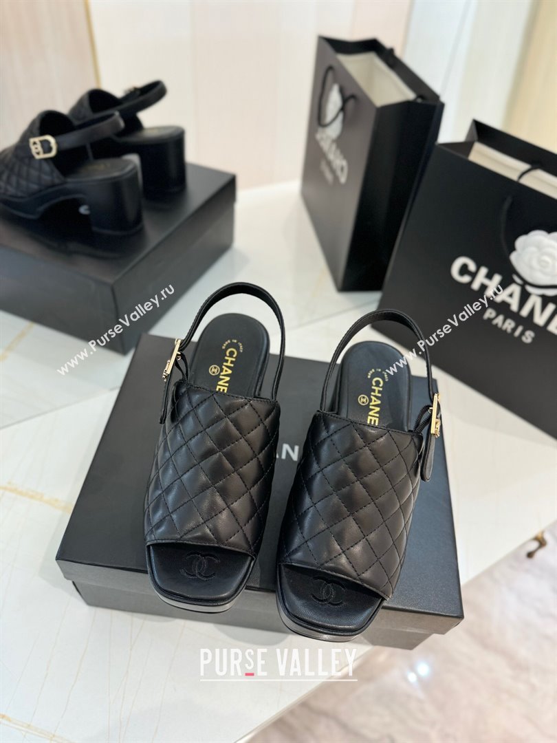 Chanel Lambskin Platform Sandals G45567 Black 2024 (MD-24042214)