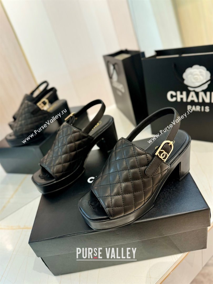 Chanel Lambskin Platform Sandals G45567 Black 2024 (MD-24042214)