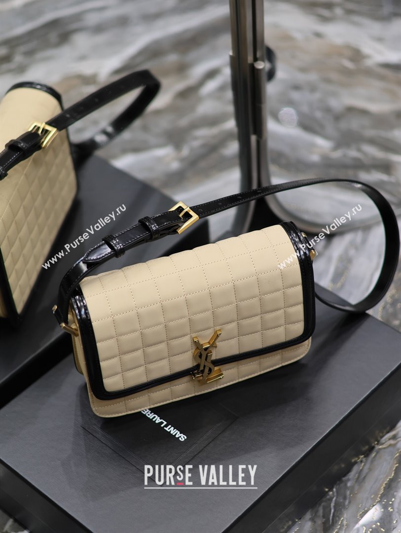 Saint Laurent Solferino Medium Bag in Quilted Nubuck Suede and Brushed Leather 634305 Beige 2024 (MHUI-241536)