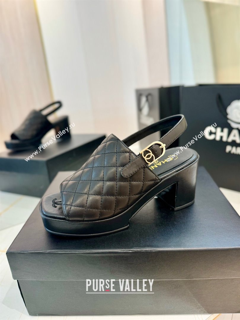 Chanel Lambskin Platform Sandals G45567 Black 2024 (MD-24042214)