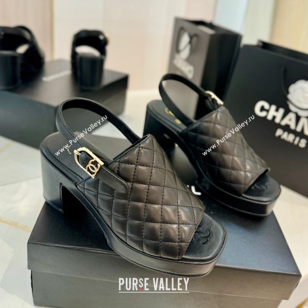 Chanel Lambskin Platform Sandals G45567 Black 2024 (MD-24042214)
