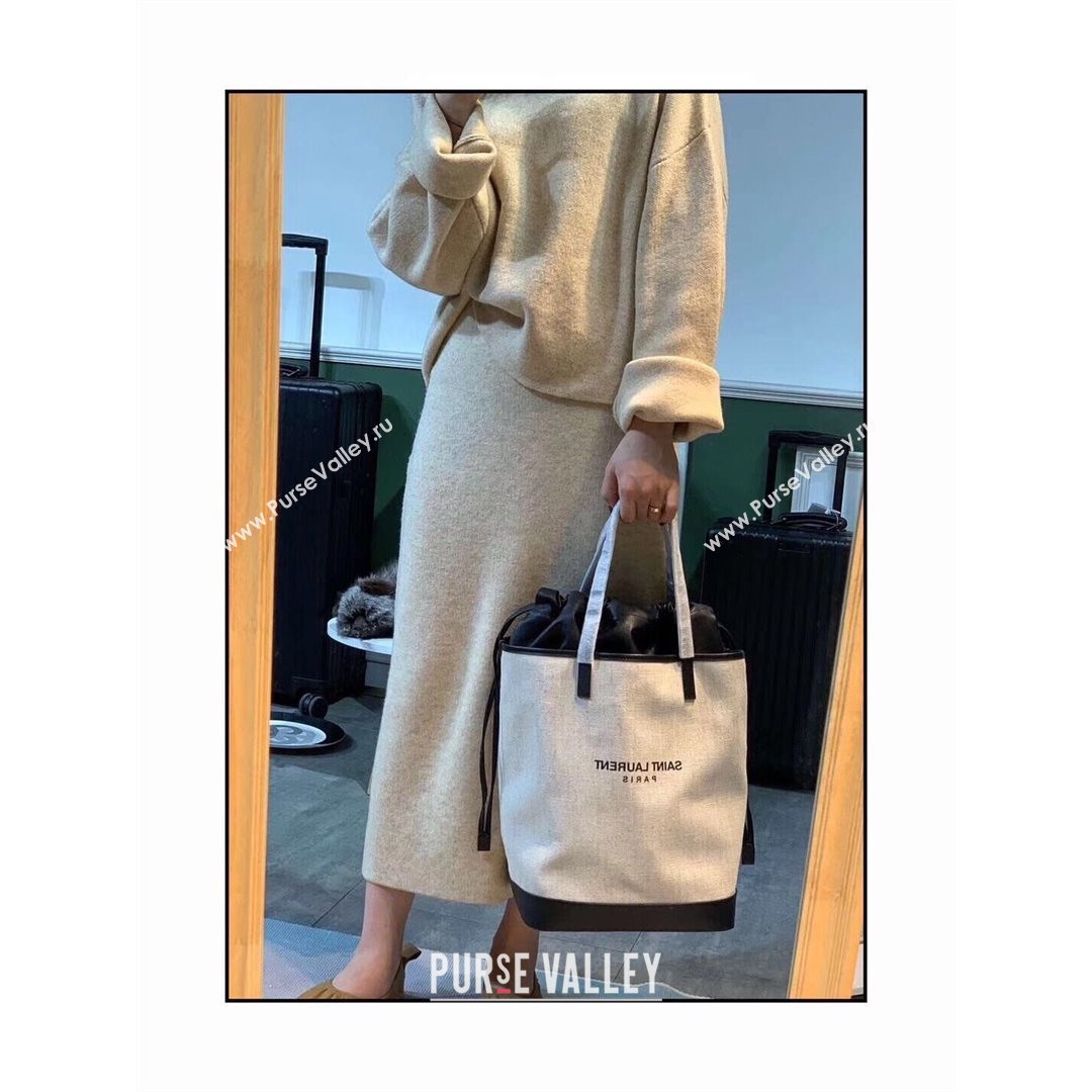 Saint Laurent Teddy Linen Cotton Bucket Bag White 2021 8805 (YIDA-21091020)